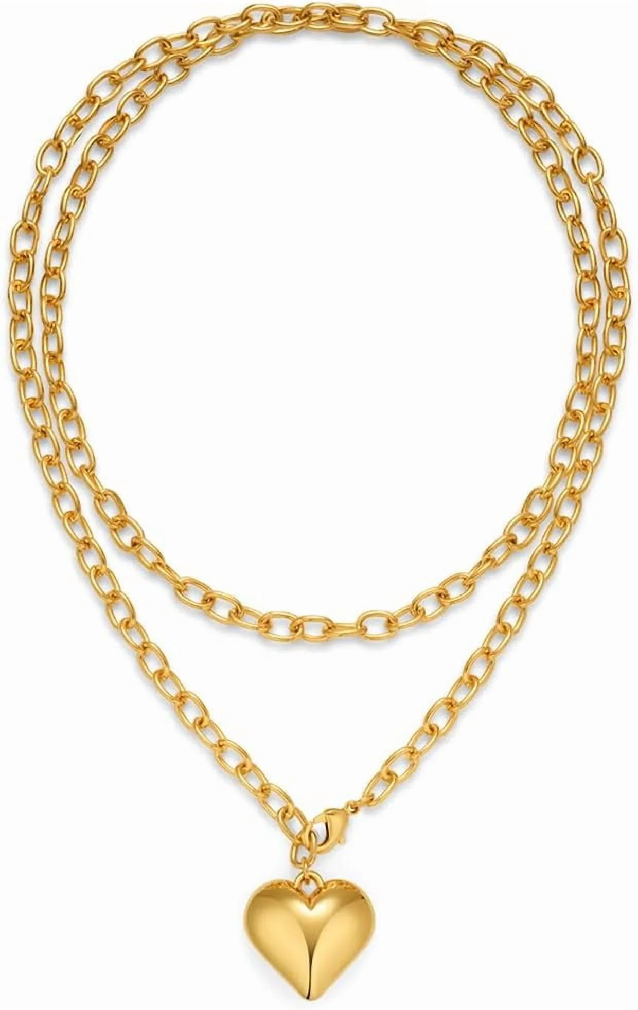 Layered Puffy Heart Necklaces For Women Gold And Silver Plated Heart Pendant Necklace Long Chain ... | Walmart (US)
