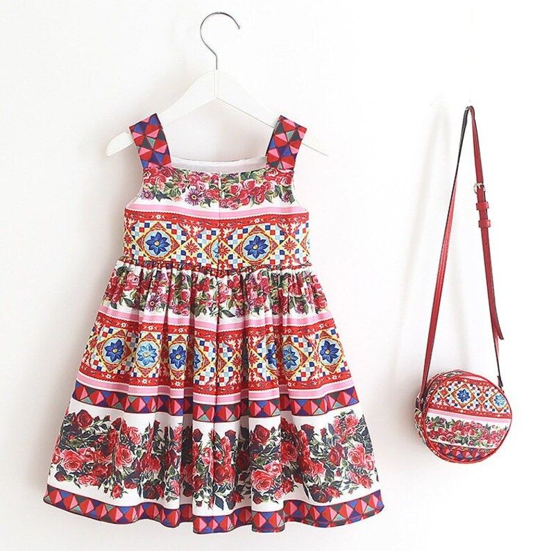 Cute Girls Sicilian Dress, Mosaic Print Dress, Toddler Girls Italian Dress, Dolce Vita Dress, Bir... | Etsy (US)