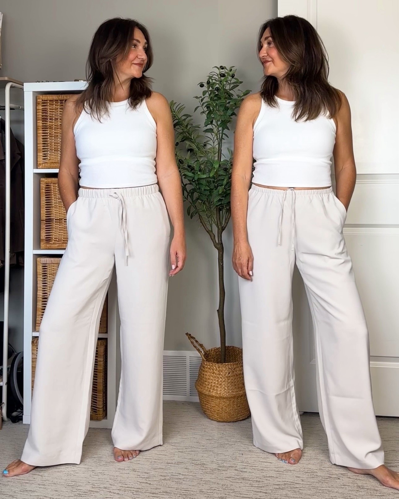 Aritzia Lodge pants vs Gap wide leg pants! 
These are very similar, the material feels exactly the same and the fit is nearly identical. The main differences is the Aritzia pants have a wider waist band, regular drawstring (Gaps drawstring is on the inside), the Aritzia pants have silky material in the pockets, come in more colors and other materials.
I’m wearing both in small regular here but I also have the Aritzia ones in linen in tall. The Gap pants in tall are super long and their linen version in regular length are shorter than in this fabric. 
Aritzia pants are $148 in both Canada and the U.S., Gap are around $100, depending on the country and their ever changing sales 


#LTKSeasonal #LTKootd #LTKTall