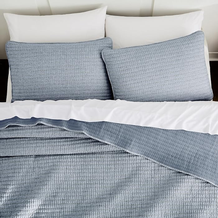 WDCOZY Chambray Blue King Size Pick Stitch Quilt Set 3 Pieces 104x90 inches | Amazon (US)
