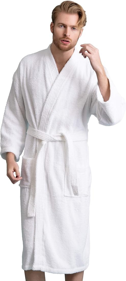Soft Touch Linen Men's Robe, Turkish Terry Bathrobe, 100% Cotton Kimono Spa Bathrobe | Amazon (US)