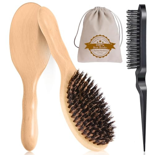 Boar Bristle Hair Brush, 100% Pure Hard Boar Bristle Hair Brushes for Women Men Thin Fine Hair Smooth Frizz Enhence Shine | Amazon (US)