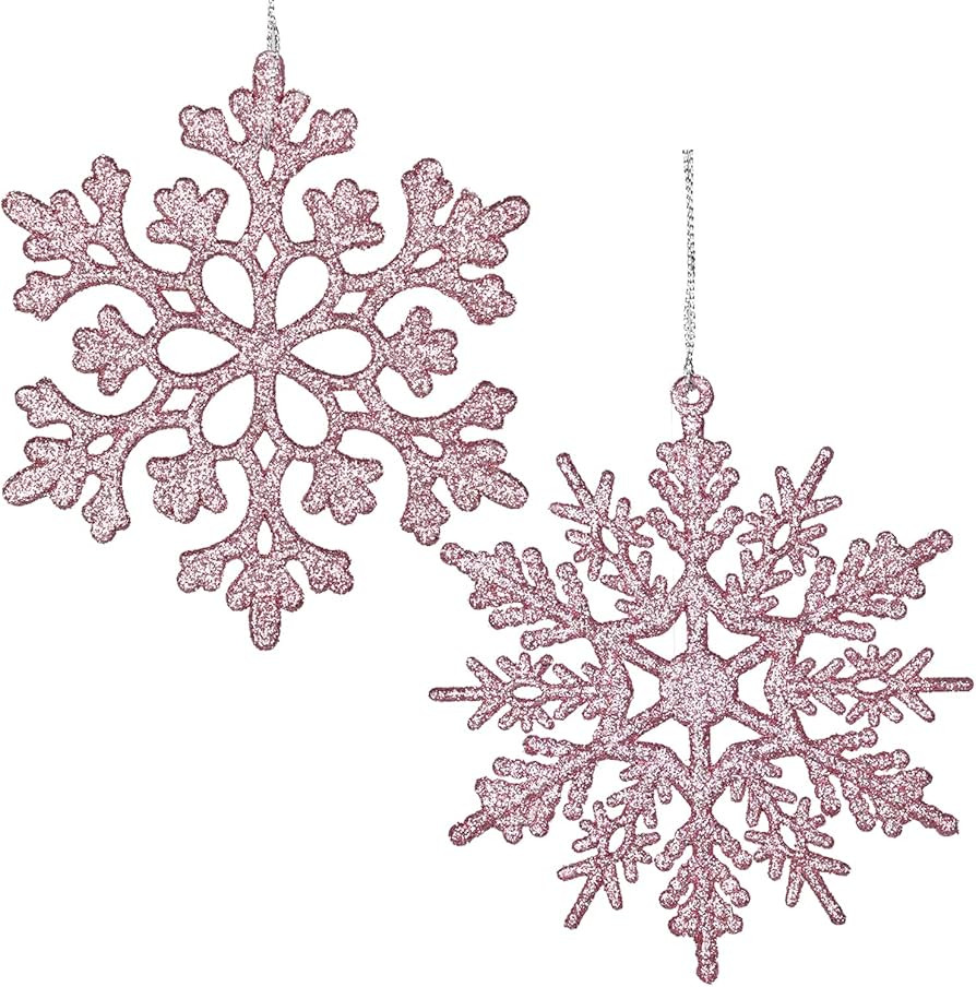 DearHouse 36pcs Plastic Snowflake Ornaments, Tiny Sparkling Glitter Snowflake Ornaments on String... | Amazon (US)