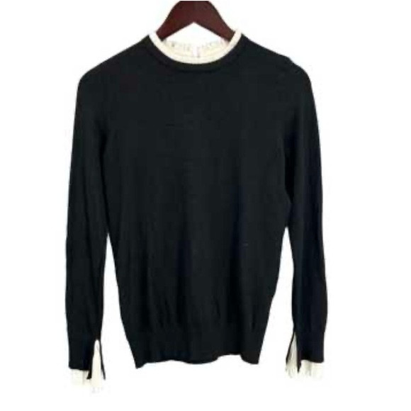 NWT Vila Milano Women's Black Lightweight Sweater w/White Crepe Collar Sleeves L | Poshmark