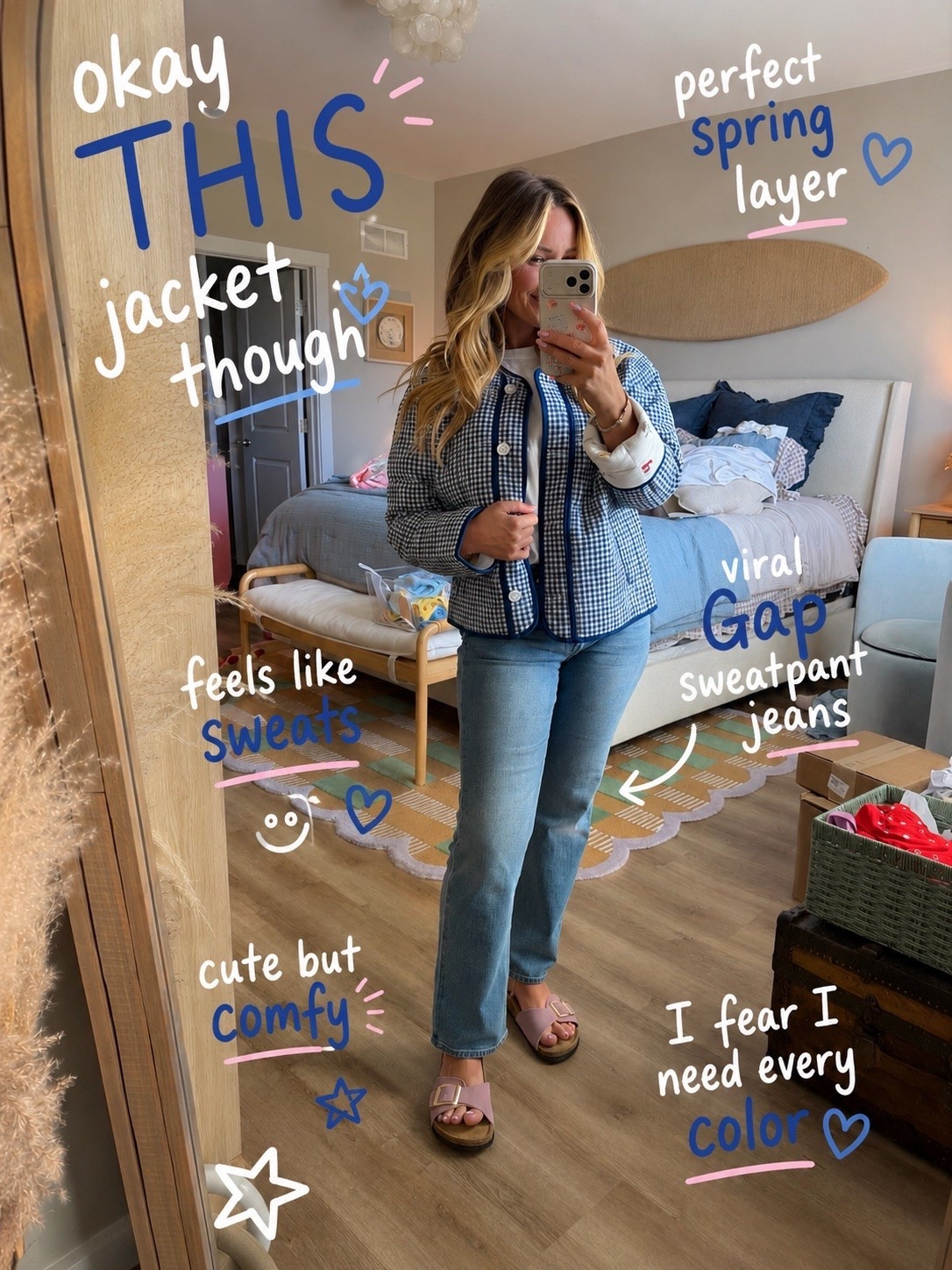 The jacket that made me stop scrolling and immediately add to cart 💙

This little gingham jacket is giving designer vibes without the designer price tag. The blue trim details are so good, it’s the perfect lightweight layer for cool mornings, and somehow makes even jeans and a tee look completely styled.

Paired with my favorite Gap sweatpant jeans (yes, they’re as comfortable as everyone says) and comfy sandals for an easy everyday outfit I’ll be wearing on repeat.

#LTKStyleTip #SpringStyle #SummerStyle #GinghamJacket #GapStyle #GapJeans #CasualChic #MomStyle #EverydayOutfit #FashionFinds #AffordableStyle #CoastalStyle #ClassicStyle #LTKUnder100 #OOTD 💙