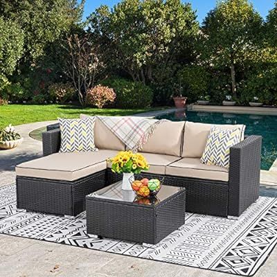Amazon.com : Walsunny Outdoor Furniture Patio Sets, Low Back All-Weather Small Rattan Sectional S... | Amazon (US)