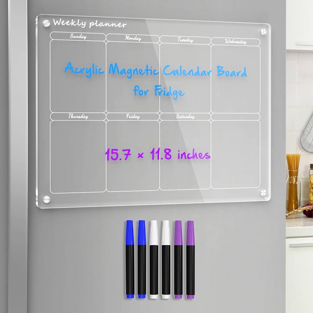 NPPLUS Acrylic Magnetic Dry Erase Board Calendar for Fridge, Magnetic Weekly Calendar for Refrige... | Amazon (US)
