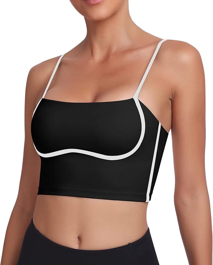 Sports Bra Tank Tops for Women - Sleeveless Spaghetti Strap Padded Square Neck Athletic Workout T... | Amazon (US)