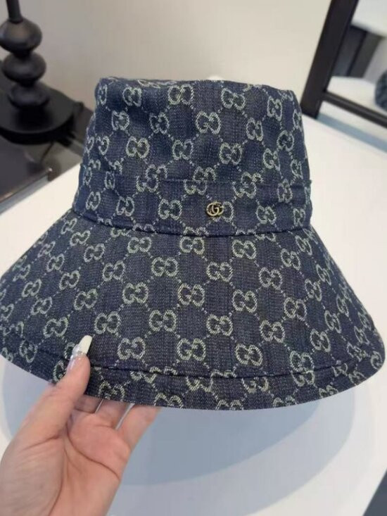 Gucci Dark Denim Allover GG Monogram Wide Brim Bucket Hat | Poshmark
