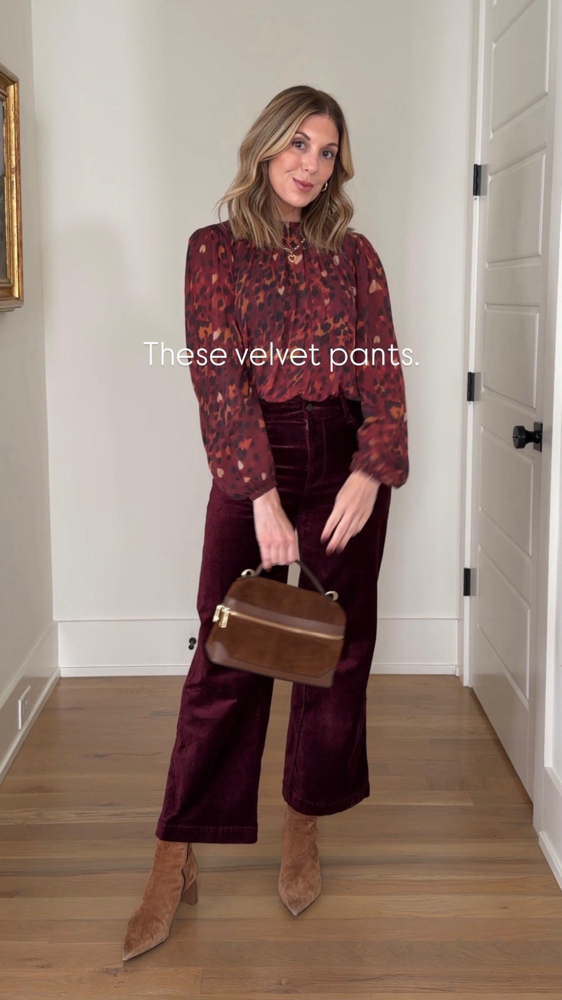 A great pair of burgundy velvet pants that feel polished but still comfortable.
Perfect for dinners, events, or anytime you want something a little extra.

#LTKSaleAlert #LTKootd #LTKOver40