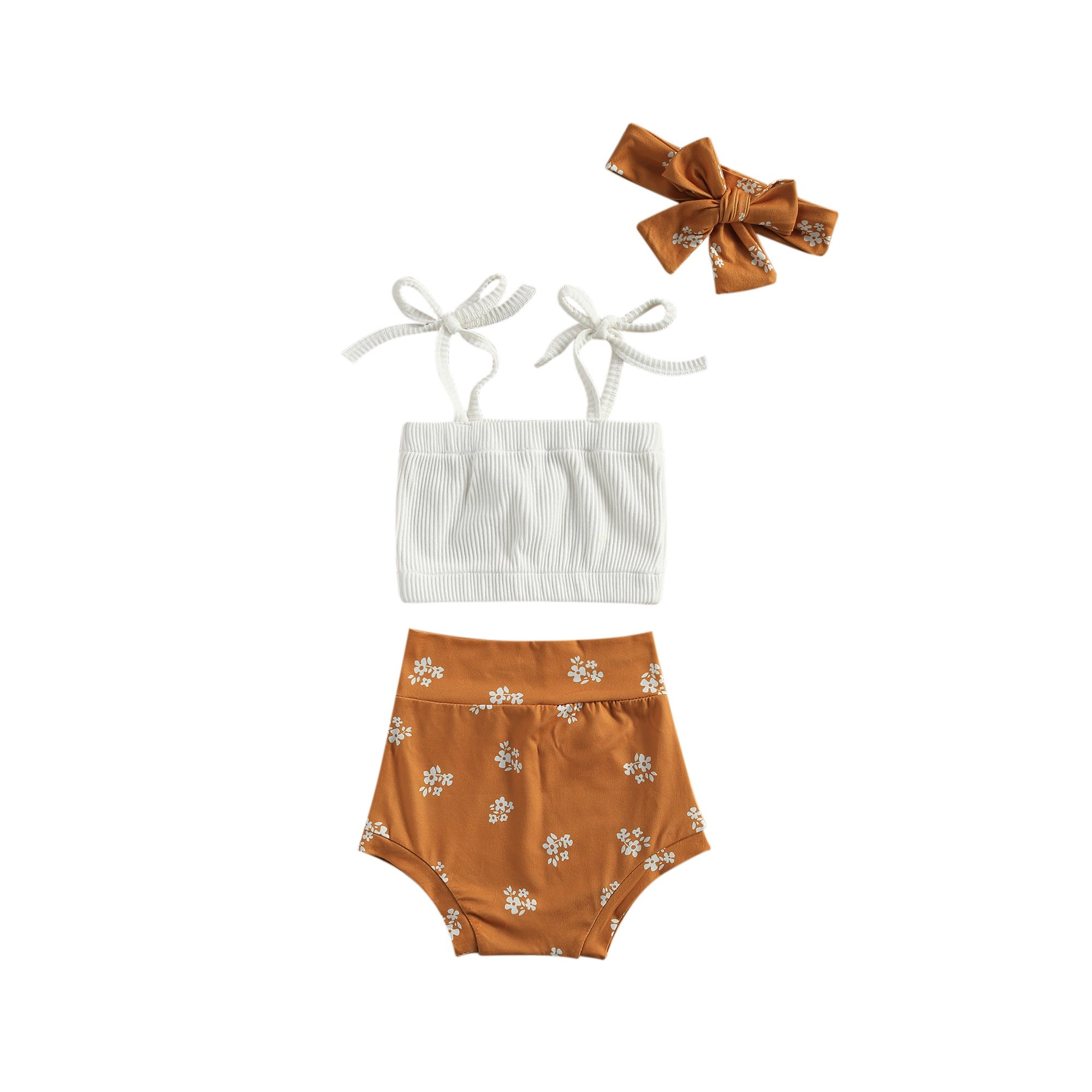 3Pcs Baby Girl Summer Outfits Bow Tie Strap Tank Tops + Short Pants + Headband | Walmart (US)