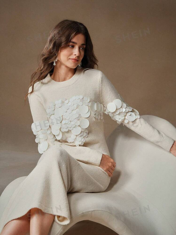 Anewsta Handmade Sequin Decor Delicate Knitted Sweater Dress | SHEIN