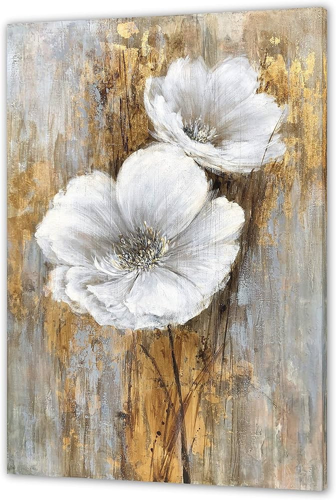 Yihui Arts White Floral Wall Pictures Hand Painted Lily Bouquet Flower Oil Painting Artwork With ... | Amazon (US)
