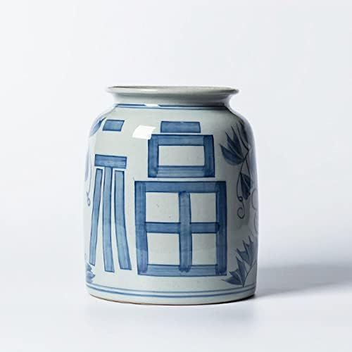 XIUWOUG Antique Blue and White Porcelain Vase,Oriental Ceramic Jar Vase for Home Decor,Table Decor(v | Amazon (US)