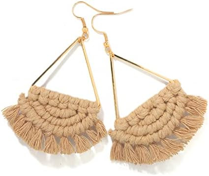 Bohemian Handmade Fringe Tassel Dangle Drop Statement Earrings for Women | Amazon (US)