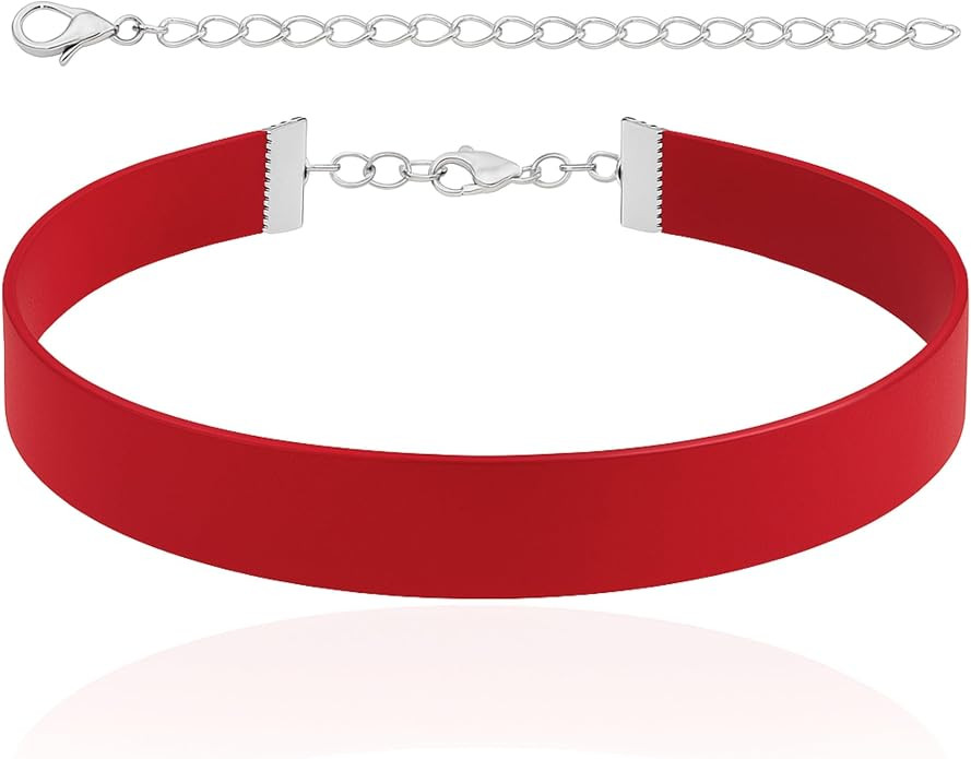 Leather Choker for Women, 0.6" Classic Ribbon Style, Adjustable 12–18", Stainless Steel Clasp, ... | Amazon (US)