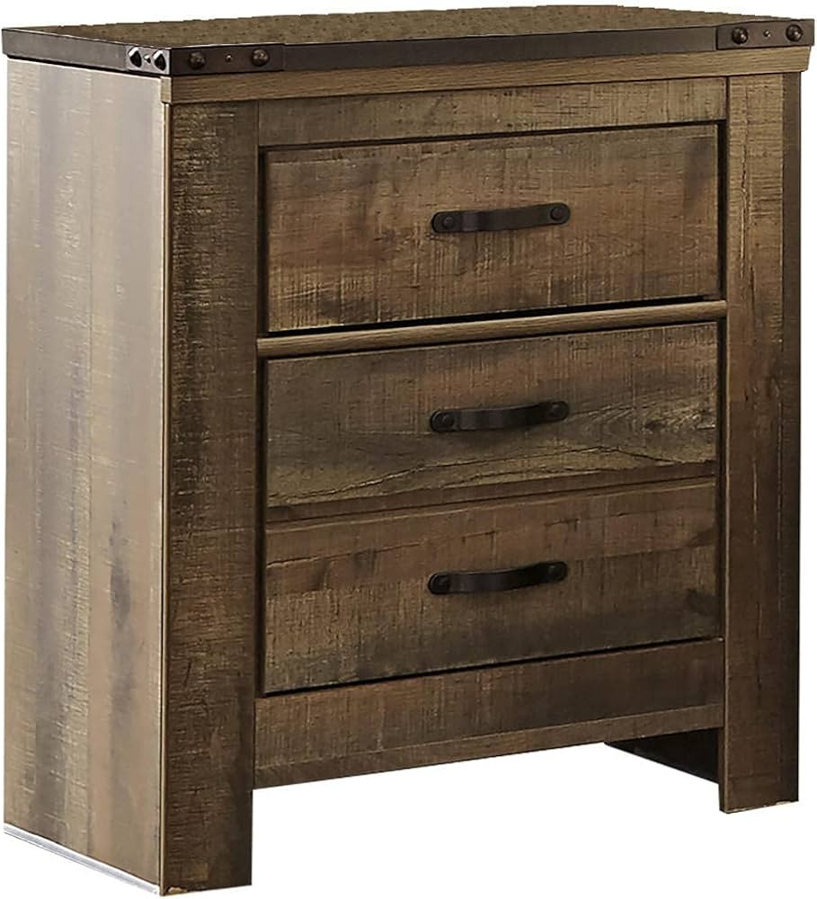 Signature Design by Ashley Trinell Rustic 2 Drawer Nightstand with USB Charging Stations, Warm Br... | Amazon (US)