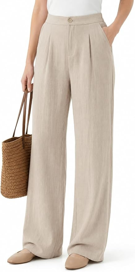 Zylioo Tall Linen Pants Women 5'8"+ Height Wide Leg Straight Palazzo Dress Pants for Work Summer ... | Amazon (US)