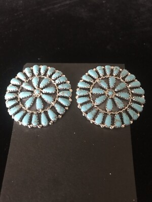 Navajo Floral Cluster Sterling Silver Turquoise Post Earrings | eBay US