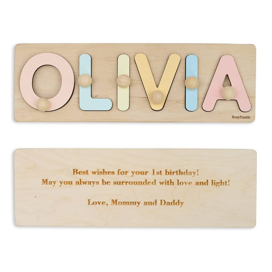 Custom Wooden Name Puzzle With Pegs, Montessori Toys for Child, Easter Baby Gift, Nursery Decor, ... | Amazon (US)