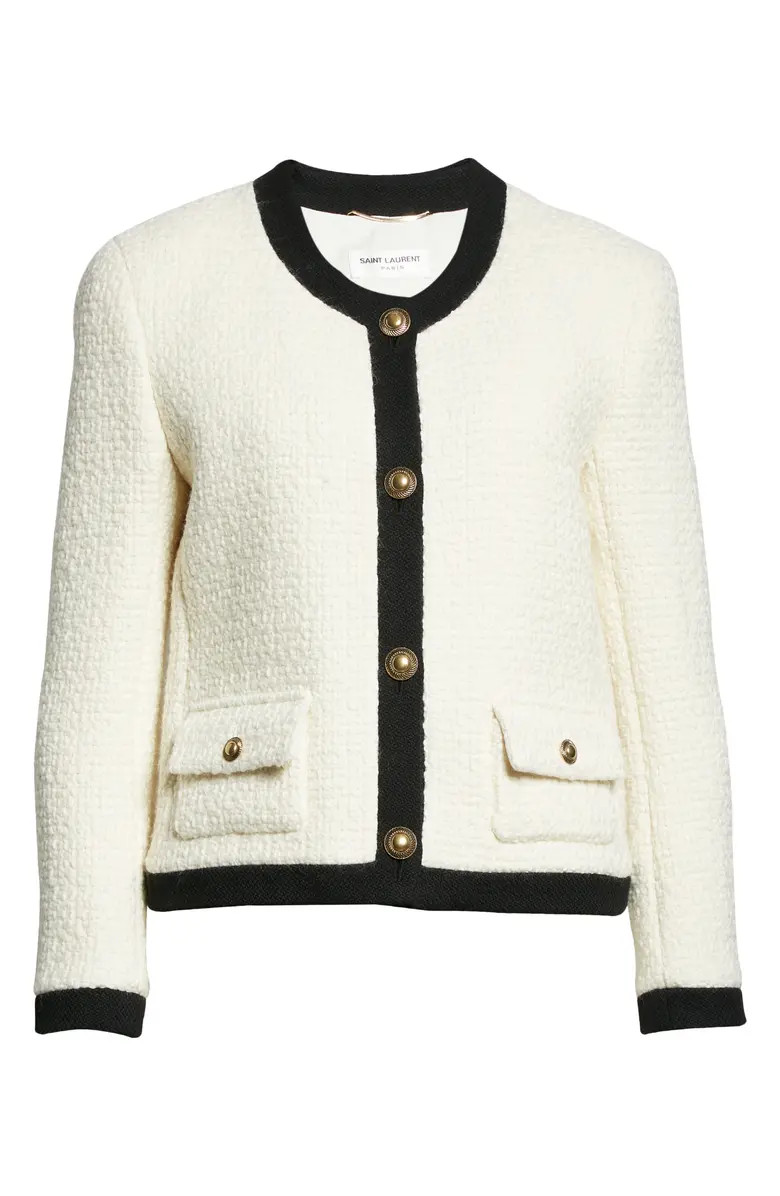 Saint Laurent Contrast Trim Wool Tweed Jacket | Nordstrom | Nordstrom