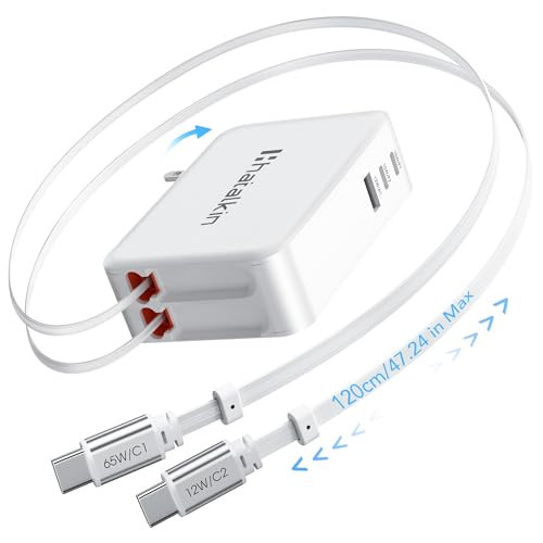 65W for MacBook Pro Charger,5-in-1 Retractable Wall Charger Plug for iPhone 17, Dual 3.94 ft PD USB C Cable&3 Ports, Fast Charging Block for Mac Book Pro/Air, M1 M2 M3 M4, iPad Pro,Galaxy,Pixel | Amazon (US)