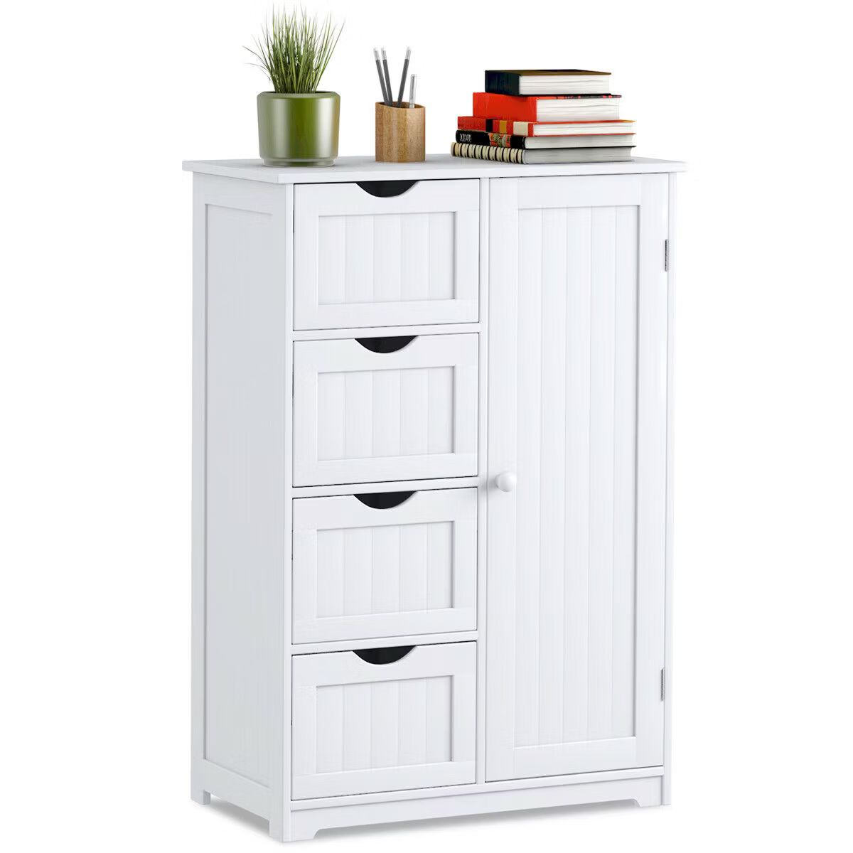 Costway Wooden 4 Drawer Bathroom Floor Cabinet Storage Cupboard 2 Shelves Free Standing White/Bro... | Target