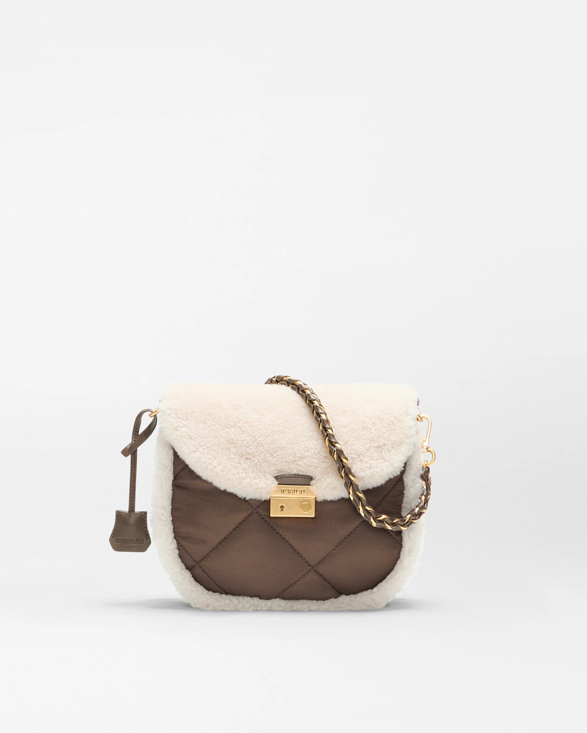 Shearling / Walnut Crosby Lock Saddle | MZ Wallace