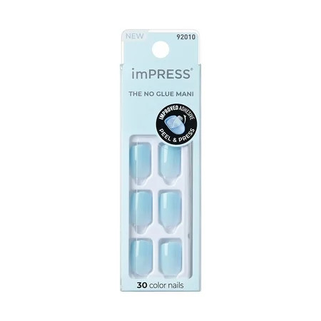Impress Color Press On Nails, No Glue Needed, Blue, Short Length, Squoval Shape, 30 Ct. | Walmart (US)