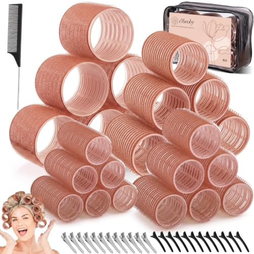 obeoby 4 Sizes Hair Rollers for Women Brown Self-Grip Curler Set with Clips | Amazon (US)