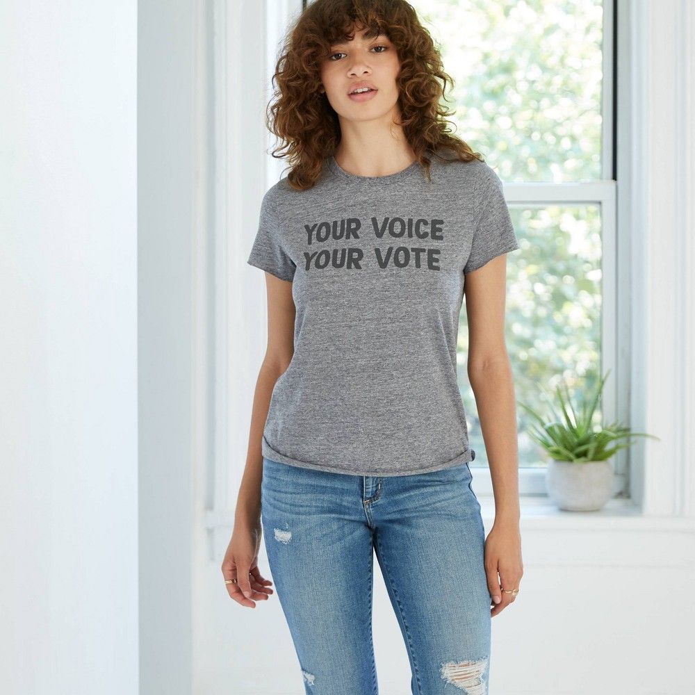 Women's Your Voice Your Vote Short Sleeve Graphic T-Shirt - Gray XXL | Target