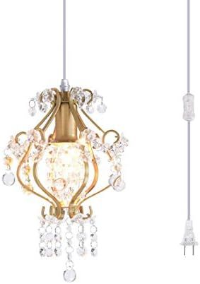 Surpars House Elegant Mini Chandelier Plug in Crystal Pendant Light,Golden | Amazon (US)