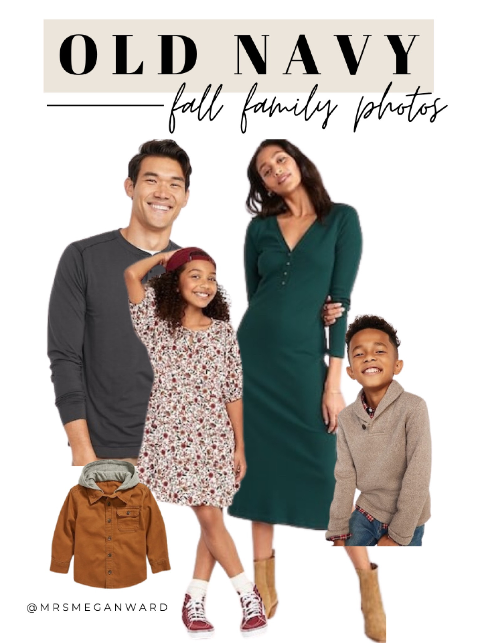 Old Navy fall family photo outfit for mom, dad, girl and boys. 

Color scheme of dark green, grey, tan, floral and rust. Perfect for a autumn family photo shoot 🍁 

#LTKfamily #LTKkids #LTKstyletip