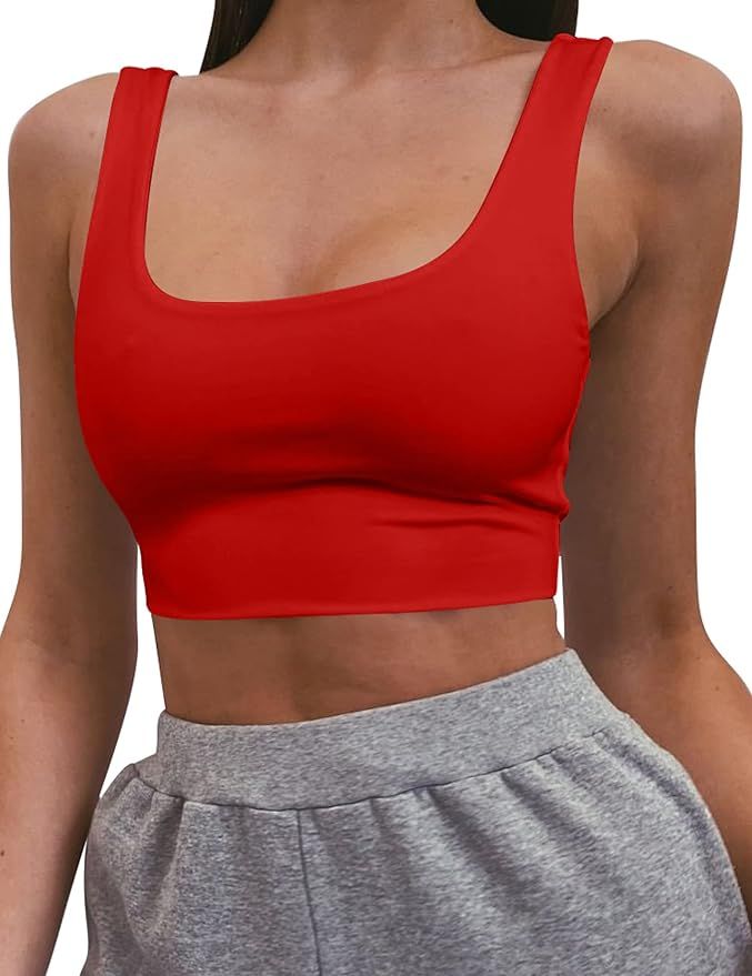 Mizoci Women's Basic Sleeveless Square Neck Cropped Double Layer Sexy Crop Tank Top | Amazon (US)