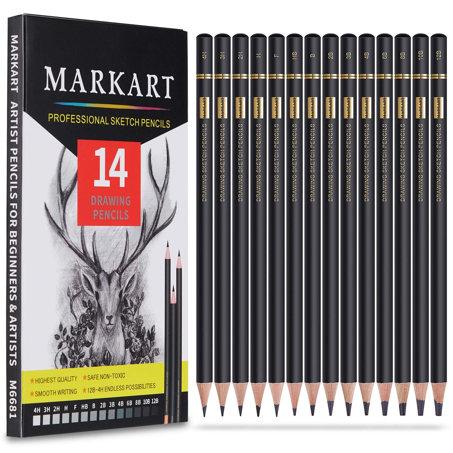 MARKART Professional Drawing Sketching Pencil Set - 14 Pieces,Graphite,(12B - 4H), Ideal for Draw... | Amazon (US)