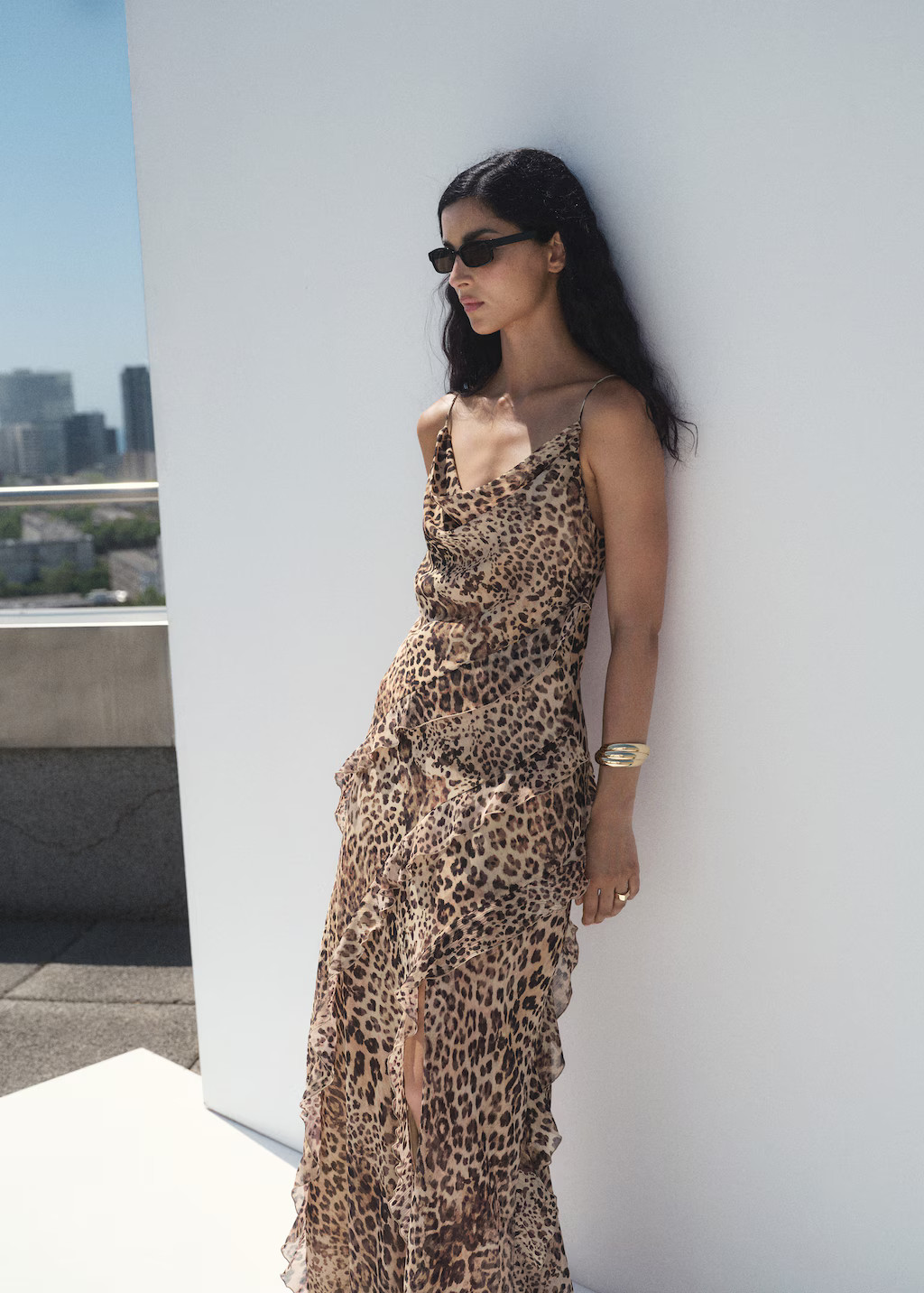 Leopard-print ruffle dress with opening - Women | MANGO USA | Mango (US/MX/AU)
