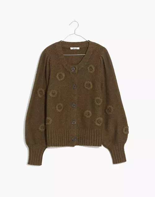 Embroidered Edencroft Pleat-Sleeve Cardigan Sweater | Madewell