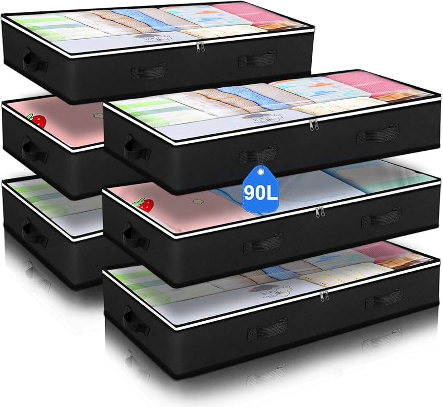 6 Pack Under Bed Storage Containers Organizer, Large Capacity Underbed Clothes Storage Bins, Bedr... | Amazon (US)