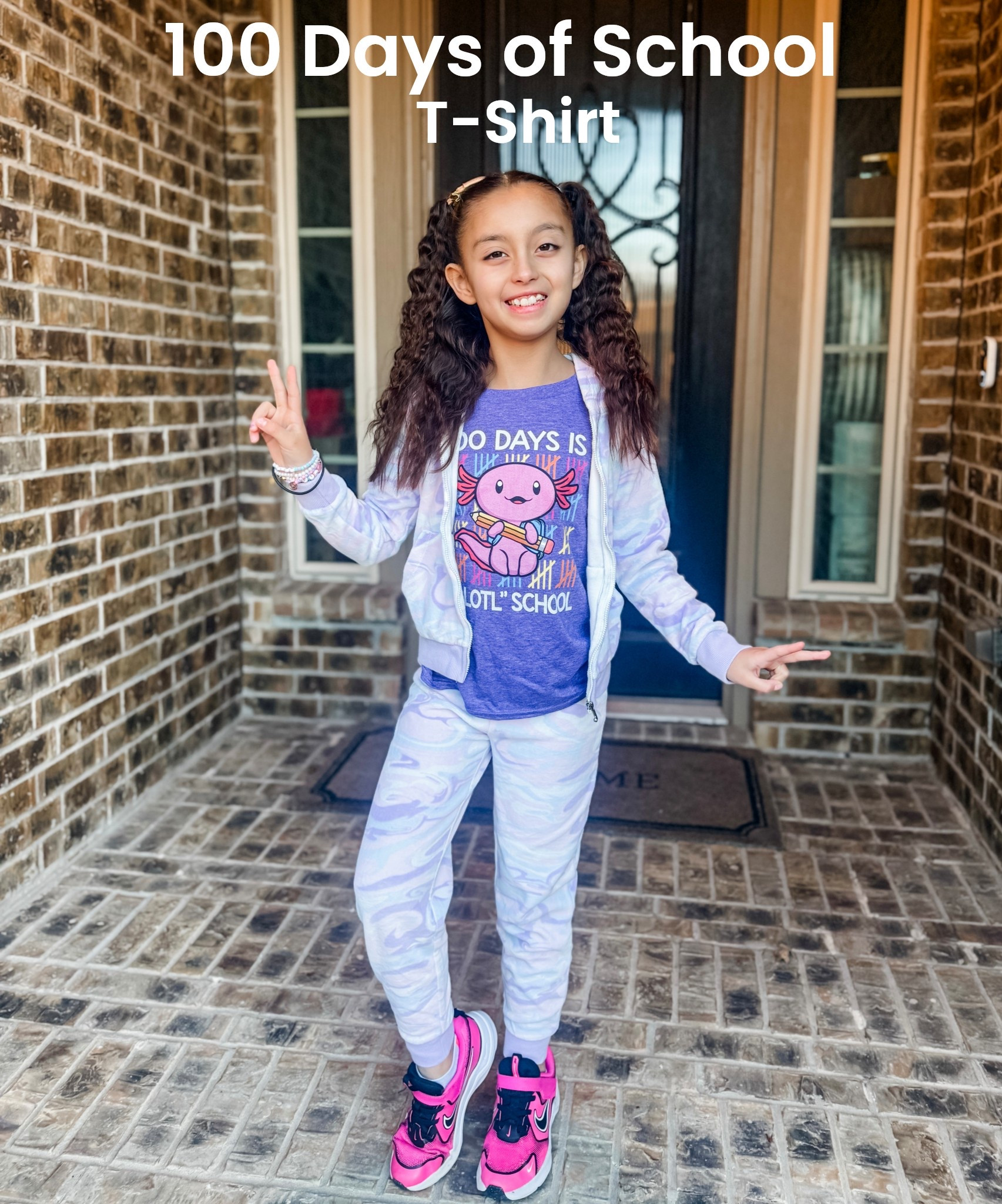 -100 days of school t-shirt. I love this fun 100 days of school t-shirt. 
Runs tts. Good quality. 
-purple camo sweat 
