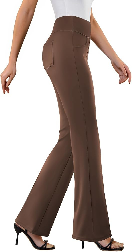 Womens Dress Pants Stretchy Work Pants Business Casual Office Trousers Pull On Flare Slacks with ... | Amazon (US)