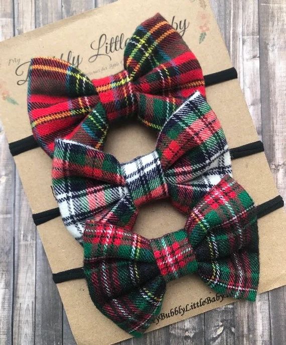 Christmas Flannel Print Hair Bows, Headbands, Pigtail Sets or Bow ties for Infants Babies Toddler... | Etsy (US)