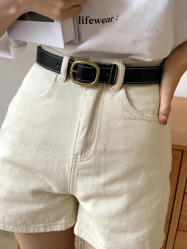 DAZY Stitch Detail Oval Buckle Belt | SHEIN