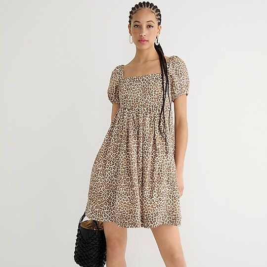 Linen-cupro mini dress in leopard | J.Crew US
