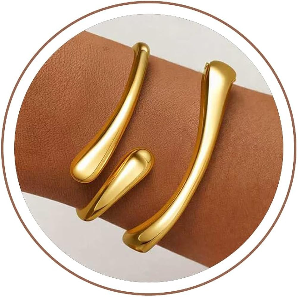 Gold Bracelets for Women Trendy, 18K Gold Plated Bangle Bracelet Set Chunky Twist Cuff Gold Brace... | Amazon (US)