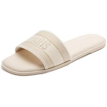 Athlefit Women's Slip On Flat Sandals Summer Embroidered Square Open Toe Slide Sandals | Amazon (US)