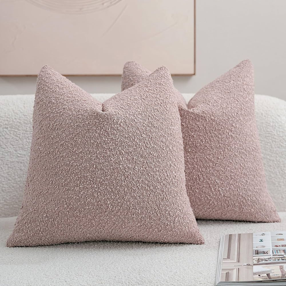 DEZENE Textured Boucle Euro Pillow Covers 26x26 Pink for Bed Couch Sofa Living Room, Pack of 2 La... | Amazon (US)