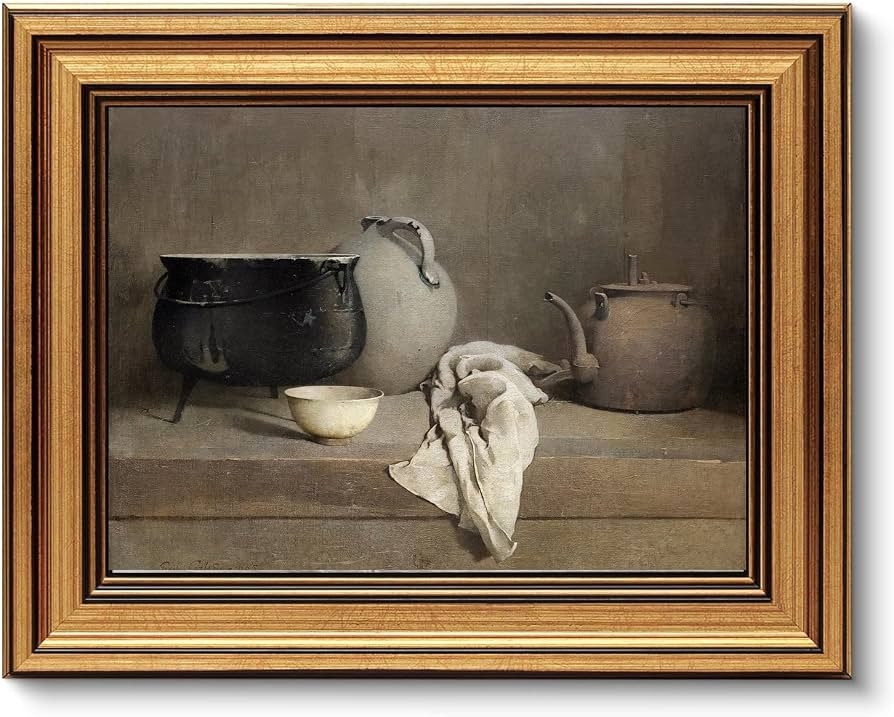 AGOLINE Gold Framed Vintage Wall Art (8x10in)-Farmhouse Kitchen Still Life Oil Painting Vintage P... | Amazon (UK)