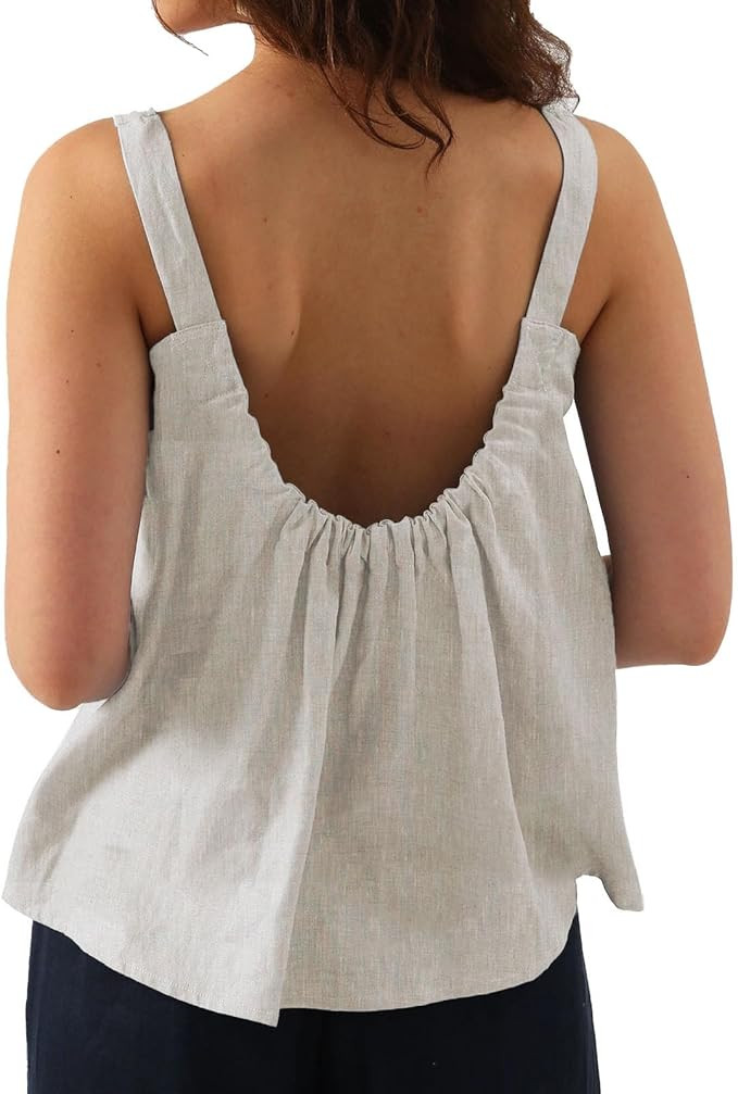 Amazhiyu Womens Pure Linen Square Neck Sleeveless Tank Tops for Casual Summer | Amazon (US)