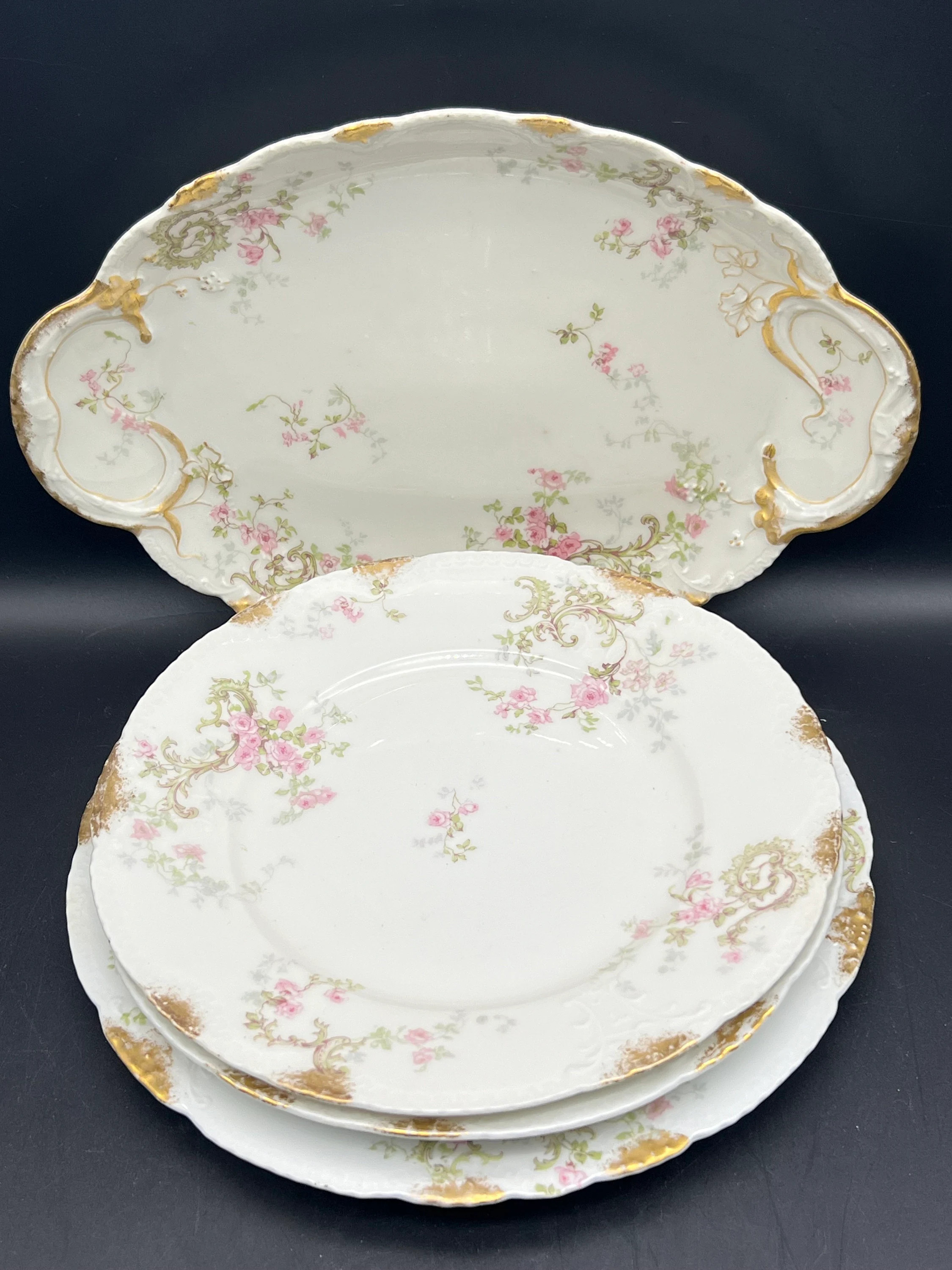 Theodore Haviland Limoges Patient Applied for - Pink Roses Four Pieces- Two Luncheon Plates 9", One Dinner Plate 9.75", and One Platter | Etsy (Global)