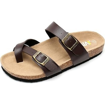 WTW Cork Footbed Womens Sandals Genuine Leather Insole Slides Sandals for Women Adjustable Buckle... | Amazon (US)